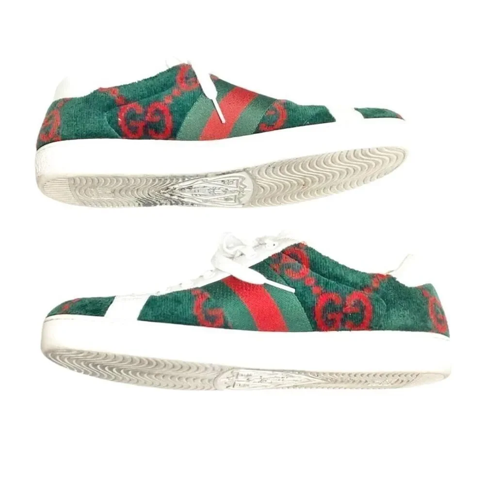 Gucci Ace GG Logo Terry Cloth Green Red Velvet Men’s Sneakers Size Gucci Size 8 - Picture 5 of 13
